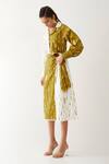 Shop_Son Of A Noble Snob_Gold Cotton Satin Collared Freya Blot Print Dress _Online_at_Aza_Fashions