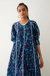 Buy_Son Of A Noble Snob_Blue Cotton V-neck Frida Cube Print Dress _Online_at_Aza_Fashions