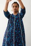 Shop_Son Of A Noble Snob_Blue Cotton V-neck Frida Cube Print Dress _Online_at_Aza_Fashions