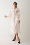 Son Of A Noble Snob_Off White Cotton Satin V-neck Innis Printed Dress _Online_at_Aza_Fashions