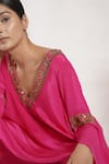 Shop_DEEPIKA CHOPRA_Pink Indian Crepe Hand Embroidered Anti-fit Asymmetric Kurta And Palazzo Pant _Online_at_Aza_Fashions