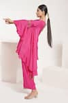 DEEPIKA CHOPRA_Pink Indian Crepe Hand Embroidered Anti-fit Asymmetric Kurta And Palazzo Pant _at_Aza_Fashions