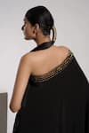 Shop_DEEPIKA CHOPRA_Black Indian Crepe Hand Embroidered Floral Asymmetric Anti-fit Flowy Dress_at_Aza_Fashions