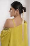 DEEPIKA CHOPRA_Yellow Indian Crepe Hand Embroidered Tassel Bustier Salli Pant Set With Cape_Online_at_Aza_Fashions