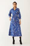 Buy_Son Of A Noble Snob_Blue Cotton Satin Collared Bonie Void Print Dress _at_Aza_Fashions