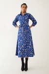 Son Of A Noble Snob_Blue Cotton Satin Collared Bonie Void Print Dress _Online_at_Aza_Fashions