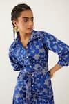 Buy_Son Of A Noble Snob_Blue Cotton Satin Collared Bonie Void Print Dress _Online_at_Aza_Fashions