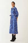 Shop_Son Of A Noble Snob_Blue Cotton Satin Collared Bonie Void Print Dress _Online_at_Aza_Fashions