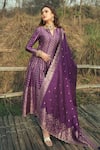 Buy_Safaa_Purple Vegan Silk Woven Floral Notched The Adeena Anarkali Set _at_Aza_Fashions