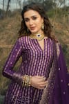 Safaa_Purple Vegan Silk Woven Floral Notched The Adeena Anarkali Set _Online_at_Aza_Fashions