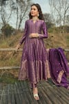 Shop_Safaa_Purple Vegan Silk Woven Floral Notched The Adeena Anarkali Set _Online_at_Aza_Fashions
