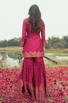 Shop_Safaa_Magenta Vegan Silk Woven Paisley Motifs Round The Azeela Kurta Sharara Set_at_Aza_Fashions