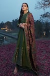 Buy_Safaa_Green Vegan Silk Woven Floral Round The Duha Anarkali Set _at_Aza_Fashions