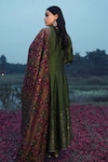 Shop_Safaa_Green Vegan Silk Woven Floral Round The Duha Anarkali Set _at_Aza_Fashions