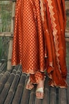 Safaa_Orange Vegan Silk Woven Floral Notched The Elaya Anarkali Set _Online_at_Aza_Fashions