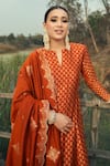 Shop_Safaa_Orange Vegan Silk Woven Floral Notched The Elaya Anarkali Set_Online_at_Aza_Fashions