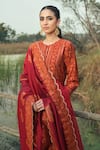 Safaa_Red Vegan Silk Woven Chikankari Notched The Gulnare Anarkali Set _Online_at_Aza_Fashions