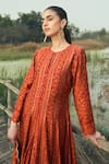 Shop_Safaa_Red Vegan Silk Woven Chikankari Notched The Gulnare Anarkali Set _Online_at_Aza_Fashions