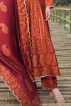 Safaa_Red Vegan Silk Woven Chikankari Notched The Gulnare Anarkali Set _at_Aza_Fashions