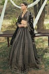 Buy_Safaa_Black Vegan Silk Woven Floral Deep V Neck The Heera Lehenga Set _at_Aza_Fashions