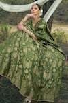 Safaa_Green Vegan Silk Woven Floral Deep V Neck The Hiraya Lehenga Set _Online_at_Aza_Fashions