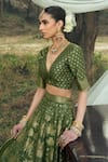 Buy_Safaa_Green Vegan Silk Woven Floral Deep V Neck The Hiraya Lehenga Set _Online_at_Aza_Fashions