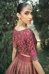 Safaa_Maroon Vegan Silk Woven Floral Sweetheart The Mihrumah Lehenga Set _at_Aza_Fashions