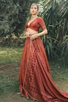 Buy_Safaa_Red Vegan Silk Woven Chikankari Deep V Neck The Qalb Lehenga Set _Online_at_Aza_Fashions