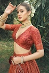 Shop_Safaa_Red Vegan Silk Woven Chikankari Deep V Neck The Qalb Lehenga Set _at_Aza_Fashions