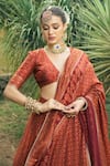 Safaa_Red Vegan Silk Woven Chikankari Deep V Neck The Qalb Lehenga Set _at_Aza_Fashions