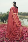 Shop_Safaa_Magenta Vegan Silk Woven Chikankari Deep V Neck The Qalb And Thread Lehenga Set _at_Aza_Fashions