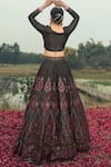 Shop_Safaa_Black Vegan Silk Woven Floral Leaf Neck The Rehnuma Lehenga Set _at_Aza_Fashions