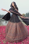 Safaa_Black Vegan Silk Woven Floral Deep V Neck The Ruya Lehenga Set _Online_at_Aza_Fashions