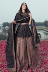 Buy_Safaa_Black Vegan Silk Woven Floral Deep V Neck The Ruya Lehenga Set _Online_at_Aza_Fashions