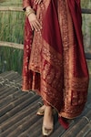 Buy_Safaa_Red Vegan Silk Woven Floral V Neck The Selah Anarkali Set _Online_at_Aza_Fashions