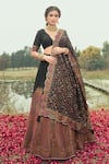Buy_Safaa_Black Vegan Silk Woven Floral Deep V Neck The Ulfat Lehenga Set_at_Aza_Fashions