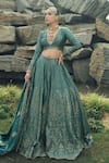 Buy_Safaa_Blue Vegan Silk Woven Floral Deep V Neck The Zalea Lehenga Set_Online_at_Aza_Fashions