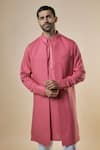 Spring Break_Pink Rayon Printed Foil Bundi Jacket And Kurta Set _Online_at_Aza_Fashions