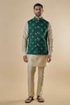 Buy_Spring Break_Green Cotton Silk Printed Floral Bundi Jacket And Kurta Set _at_Aza_Fashions