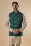 Spring Break_Green Cotton Silk Printed Floral Bundi Jacket And Kurta Set _Online_at_Aza_Fashions