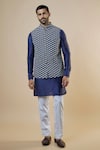 Buy_SPRING BREAK_Blue Cotton Silk Embroidered Floral Bundi Jacket And Kurta Set _at_Aza_Fashions