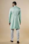 Shop_Spring Break_Green Sherwani Linen Satin Embroidered Floral Cuff And Pant Set_at_Aza_Fashions