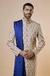 Spring Break_Cream Cotton Silk Printed Ikat Sherwani Set_Online_at_Aza_Fashions