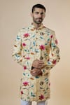 Spring Break_Yellow Sherwani Rayon Printed Floral And Pant Set_Online_at_Aza_Fashions