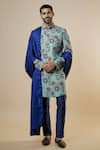 Buy_Spring Break_Blue Sherwani Rayon Printed Floral Set_at_Aza_Fashions