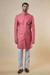 Buy_Spring Break_Pink Rayon, Cotton Foil Printing Sherwani And Pant Set _at_Aza_Fashions