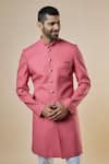 Spring Break_Pink Rayon, Cotton Foil Printing Sherwani And Pant Set _Online_at_Aza_Fashions