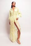 Buy_Nirmooha_Green Chantilly Embellished Sweetheart Full Sleeves Bodysuit _Online_at_Aza_Fashions