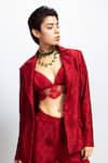 Nirmooha_Maroon Chantilly Embellished Lapel Collar Neck Blazer Jacket_Online