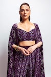 Nirmooha_Purple Crepe Embroidery Cutdana Open Geometric Pattern Cape _at_Aza_Fashions